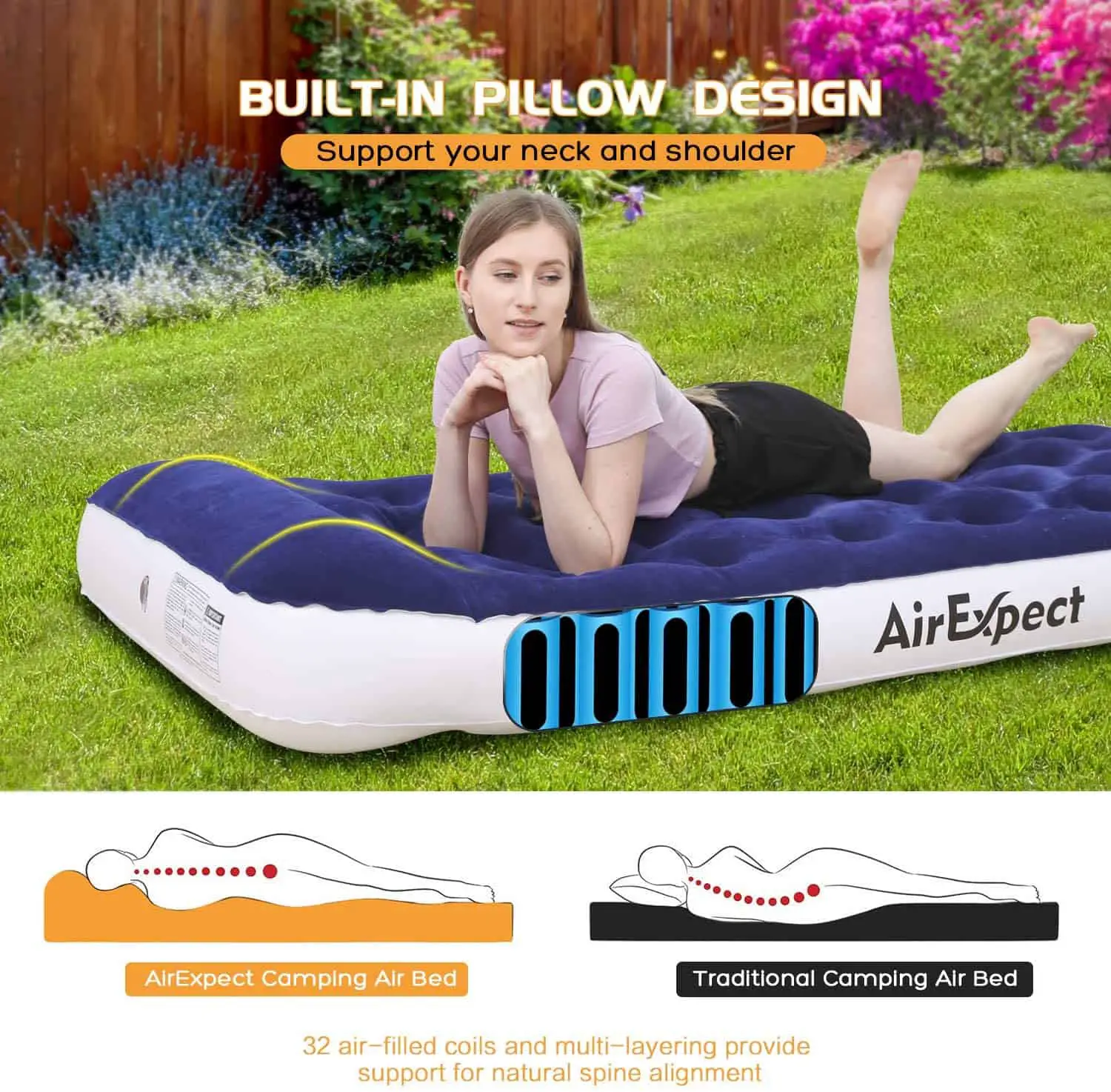 AirExpect Air Mattress Camping AirBed Twin Size - Leak Proof Inflatable Mattress 2