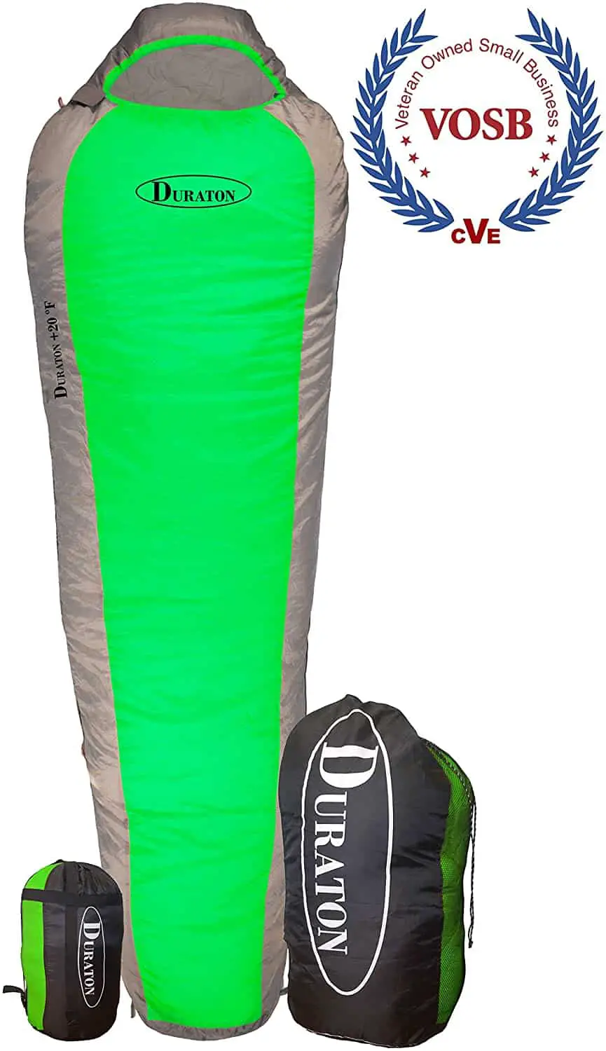 Duraton Mummy Sleeping Bag 20 Degree Weather, Lightweight with Compression Sack for Camping or Backpacking, Warm for Both Adults and Kids