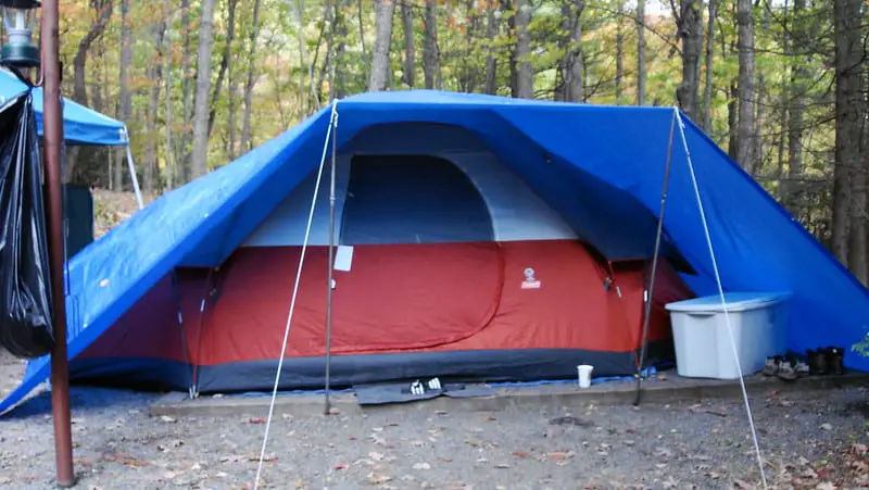 A tarp on top of a tent