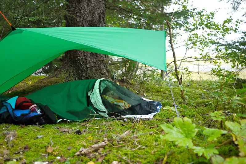 Asleep in the bivy under the tarp